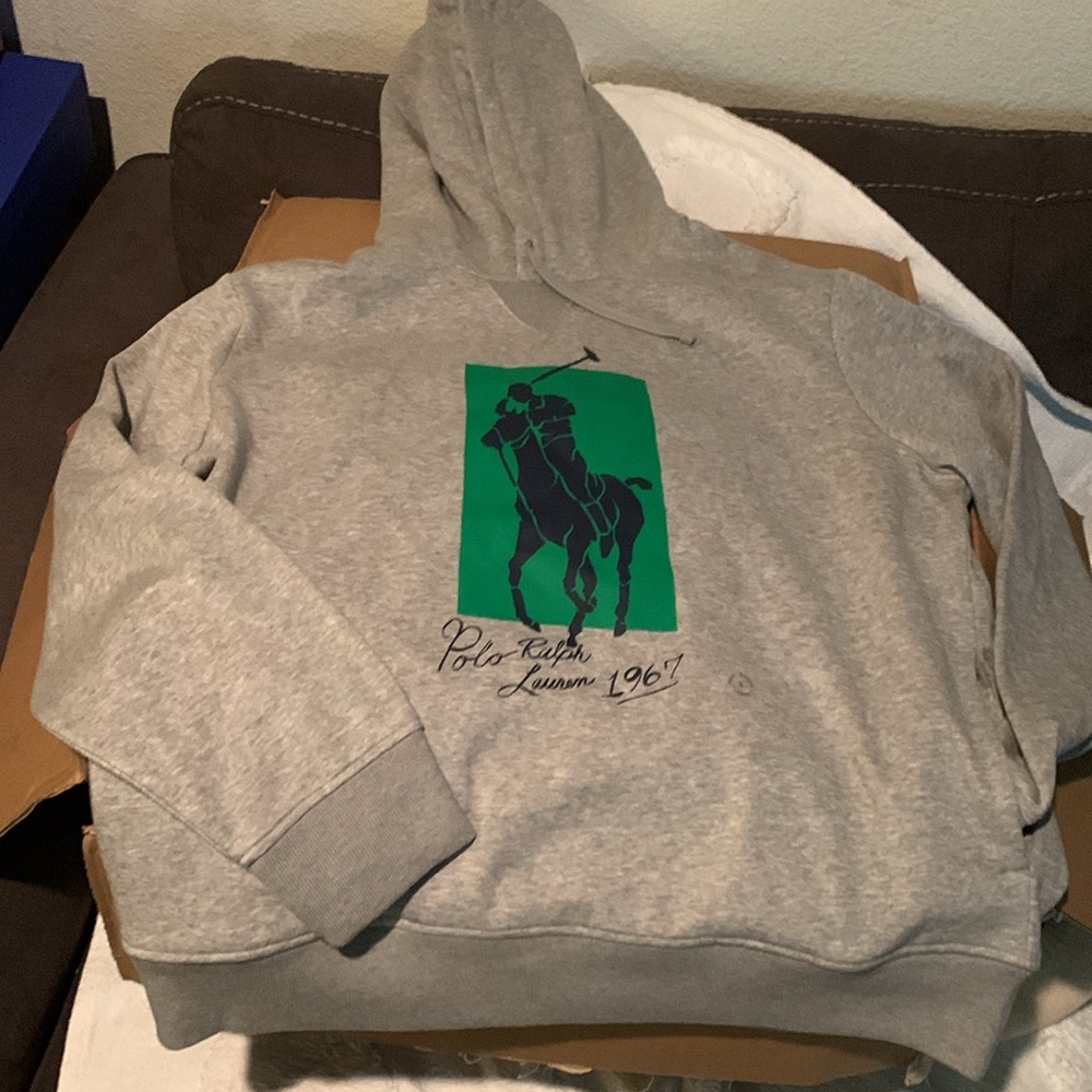 POLO RALPH LAUREN BIG PONY HOODIE PULLOVER 1967 CURSIVE GREY COLOR - Picture 1 of 8